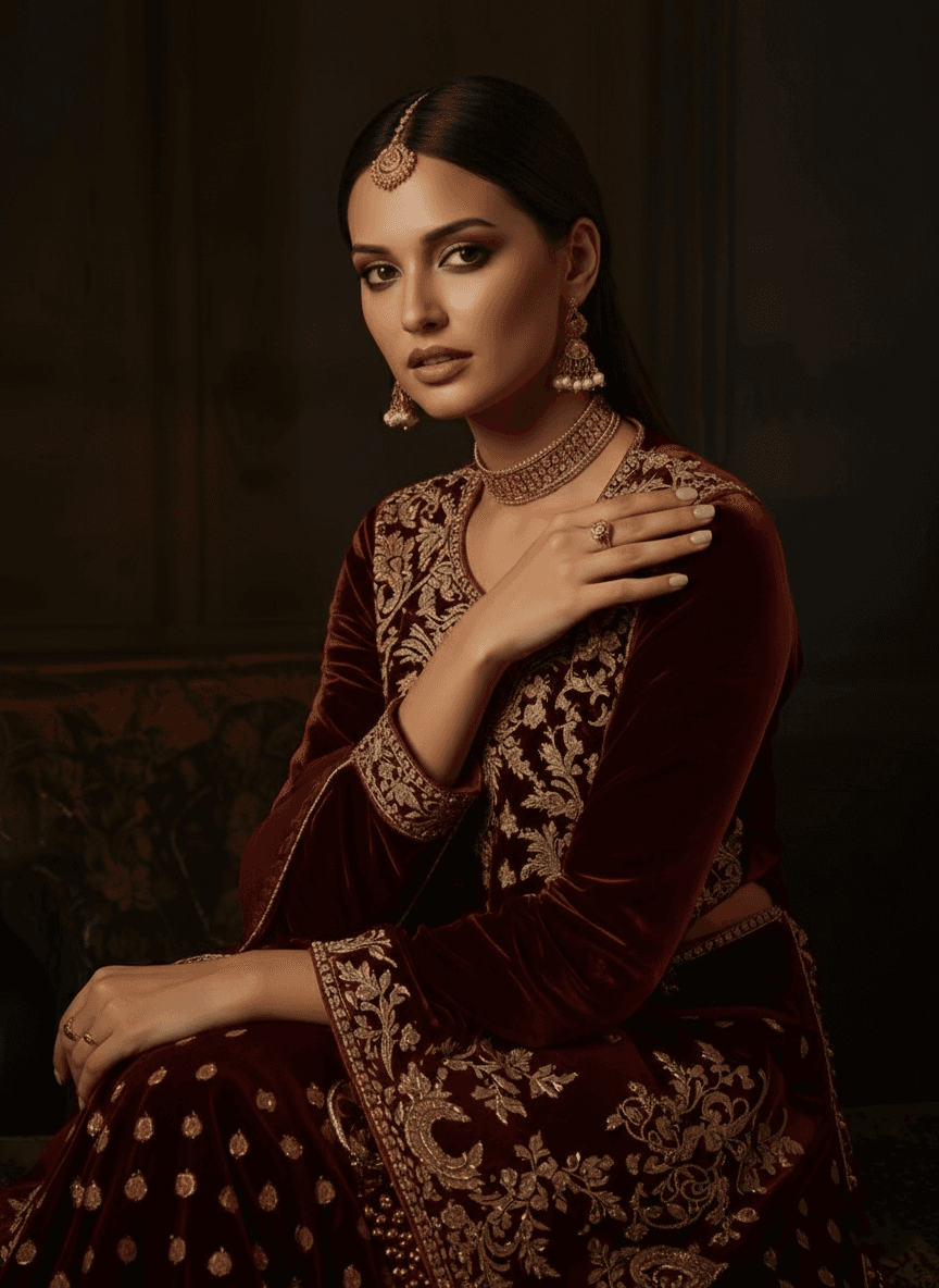 Royal Velvet Zari Detailed Kurtha thumbnail 3