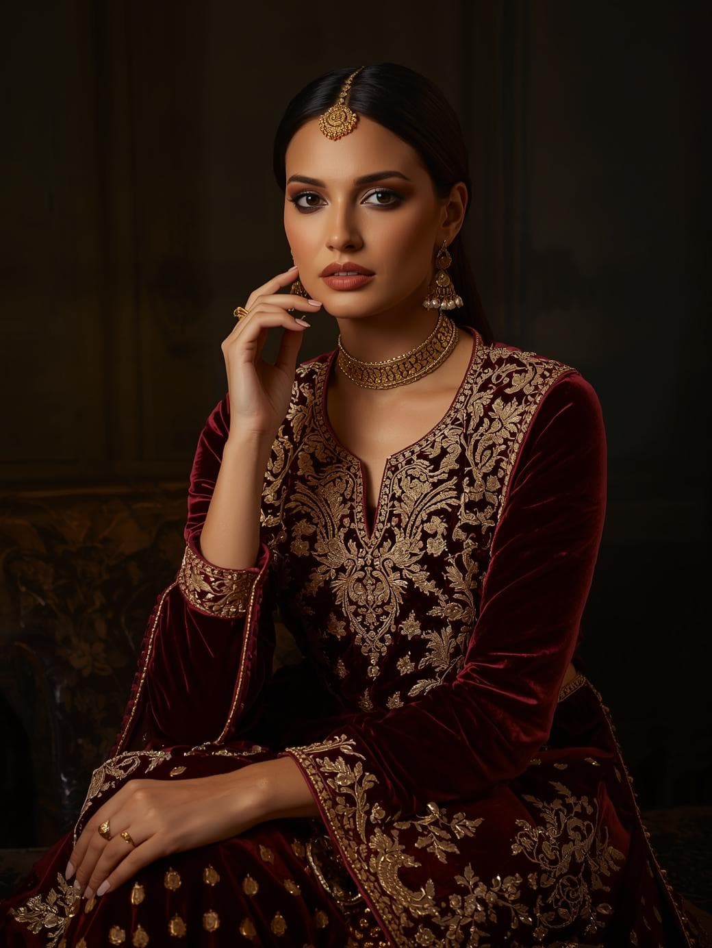 Royal Velvet Zari Detailed Kurtha thumbnail 2